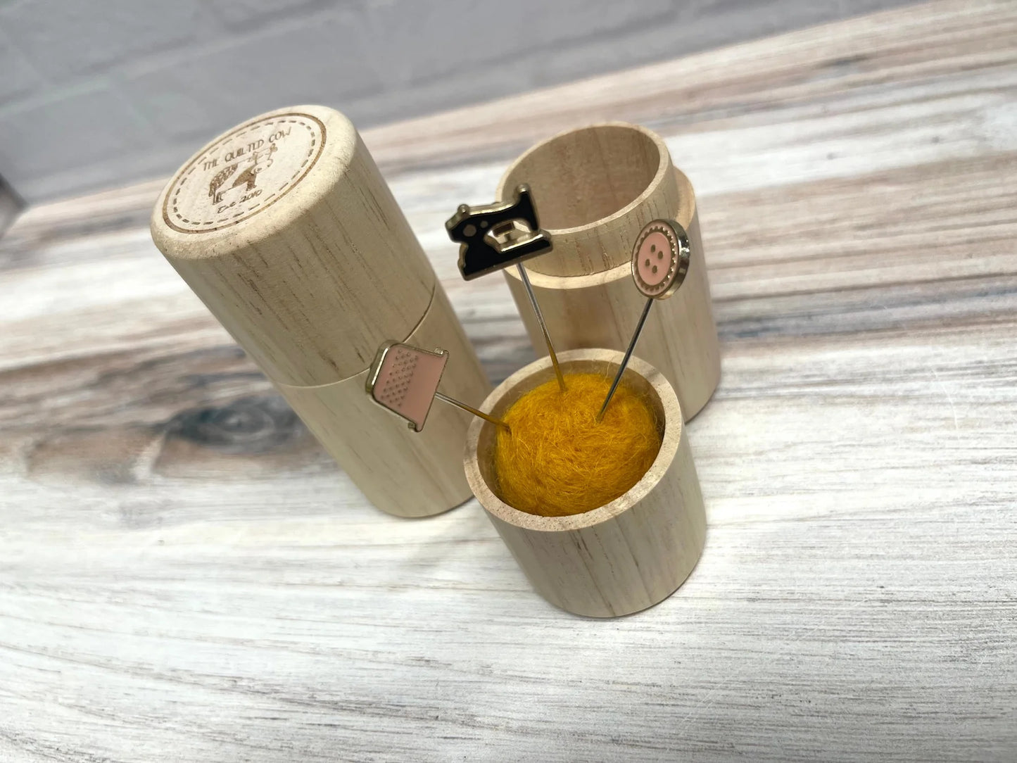 Quilted Cow-Wooden Pin Cushion Holder