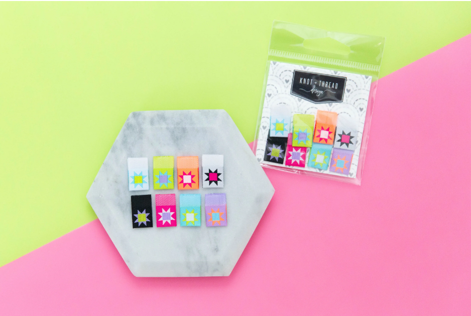 Colorful Sawtooth Stars Sew-in Labels