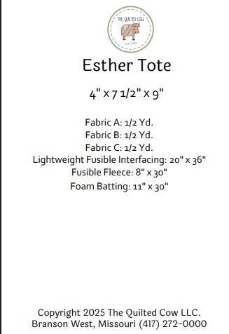 Esther Tote Quilted Cow Pattern