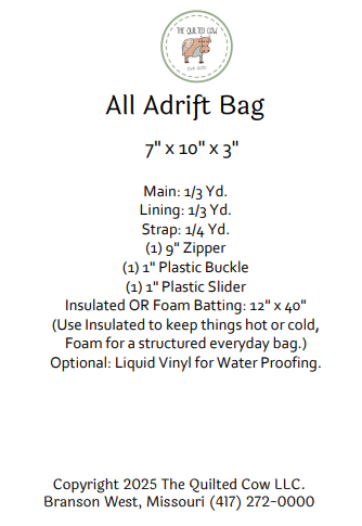 All Adrift Bag Quilted Cow Pattern