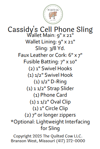 Cassidy's Cell Phone Sling Quilted Cow Pattern